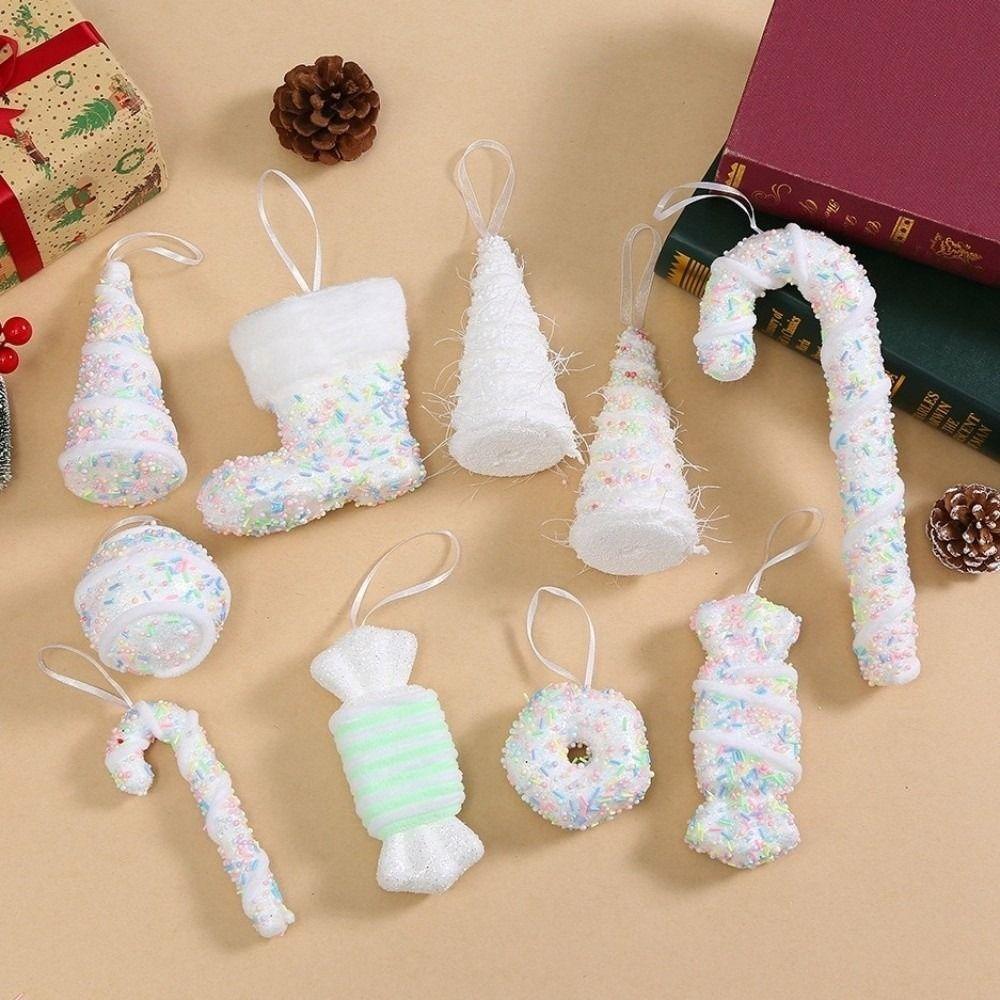 Flocking Xmas Tree Decor DIY Ice Cream Pendant Creative Candy Cane Ornament  Home Decor