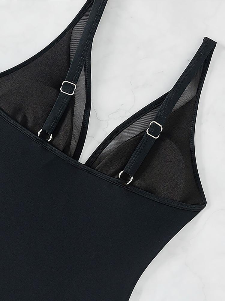 Leopardenmuster Mesh Rückenfrei Sexy Einteiler Bikini Badeanzug Mode Elegant Strandurlaub Badebekleidung