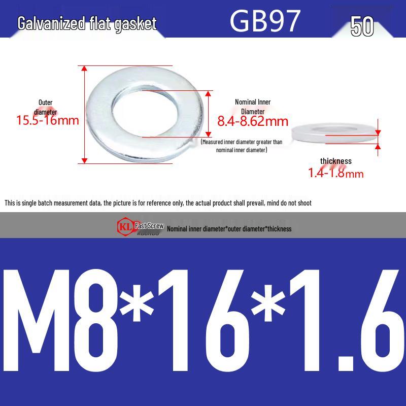 Galvanized Hex Nuts, Flat Washers, Spring Washers in M2-M48, Blue and White Zinc Coated