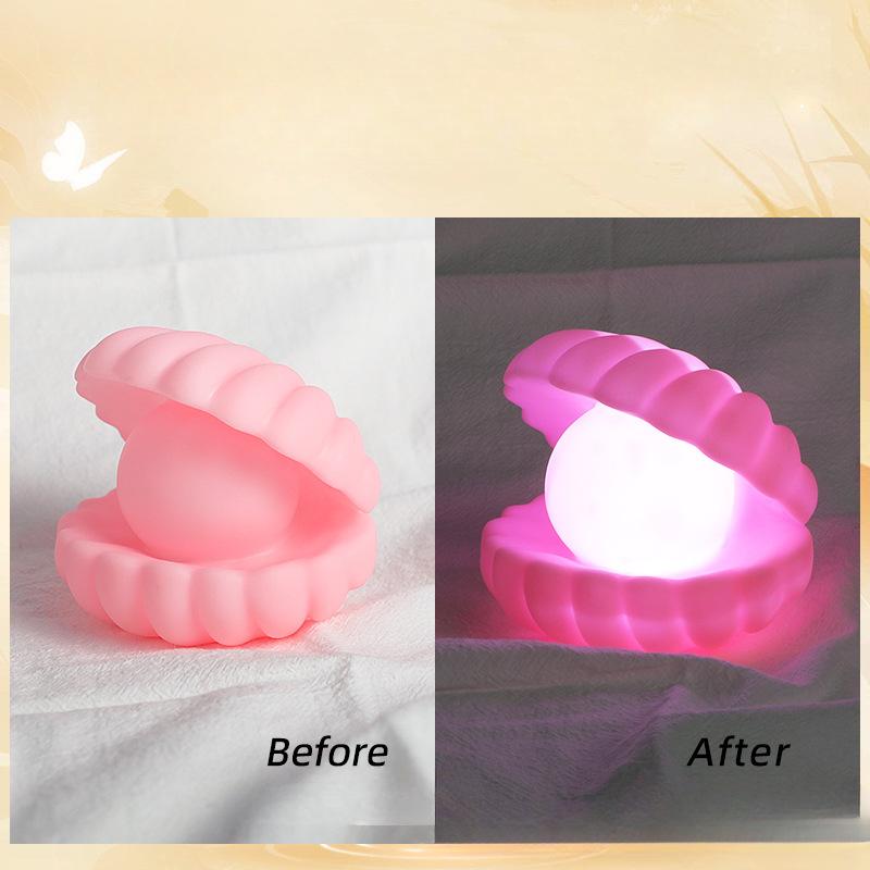1Pc Cute Mini Color Pearl Mussel Night Light Soft Light Cartoon Shell Lamp Girl Boy Bedroom Nightstand Desktop Decorative Light