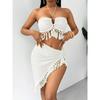 Sexy Tassels Bikini Women's Swimsuit 2025 2 Piece Swimwear Female Outfits Halter Top High Slit Skirt Set Beachwear Bathing Suits