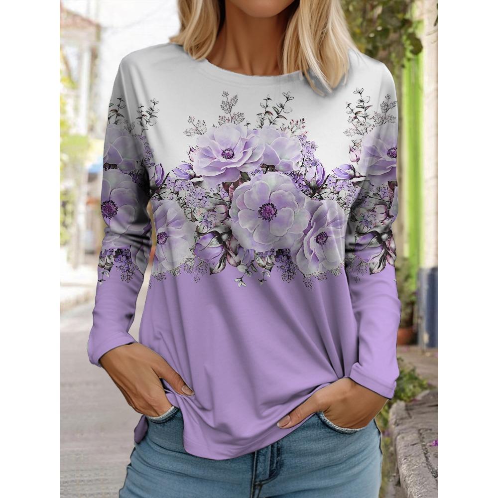 Round neck casual top long sleeved T-shirt