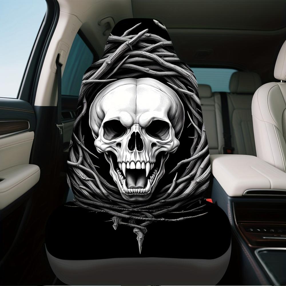 2pcs Dark Art Wolf Skull Pentagram Vines Print Car Seat Covers - Soft, Washable, Universal Fit For Driver & Passenger Seats, Tre