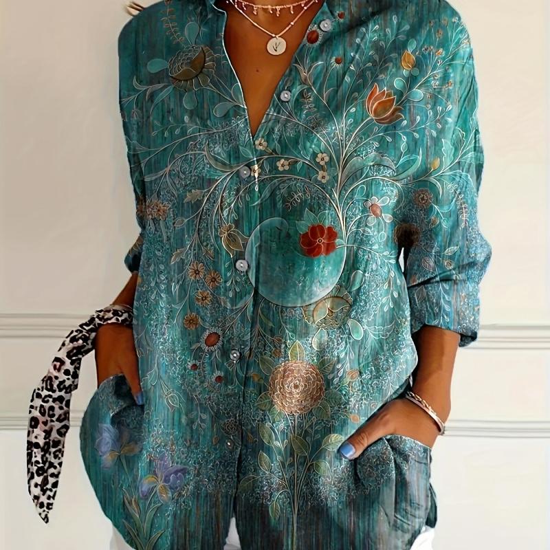 Spring and Autumn 3D Digital Print Women's Fashionable Collared Long Sleeve Casual Shirt