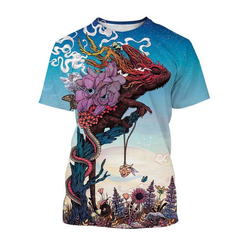 Animal Chameleon 3D Print T-shirt Men Reptile Iguana Round Neck Short-sleeved Lizard Pattern Tees Fashion Casual Tops T Shirts