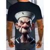 Herren 3D-gedrucktes Cartoon-Gesicht älterer Männer T-Shirt Humorvolles digital bedrucktes Kurzarm-T-Shirt Atmungsaktives Polyester Rundhals Casual