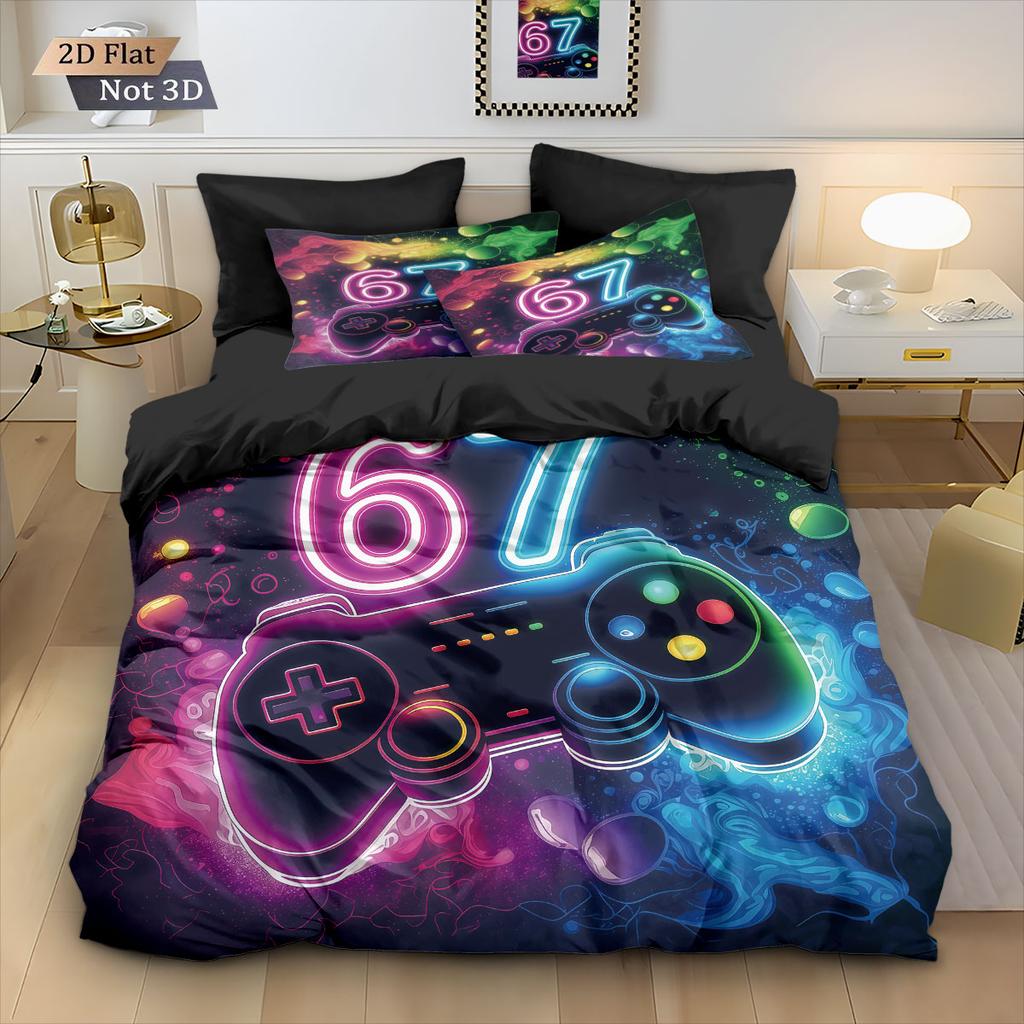 3Pcs Cyber Graffiti 67 Game Controller Printed Core Free Down Duvet Cover Set Multi Size Bedding Decoration Machine Washable