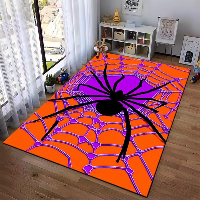 Halloween Black Spider Web Carpet with Orange and Purple Design Suitable for Use As an Anti-slip for Living Room Bedroom Sofas