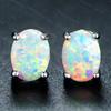 New Cute Female Blue Fire Opal Stud Earrings Boho copper Color Wedding Jewelry Small Round Double Earrings for Women Girls