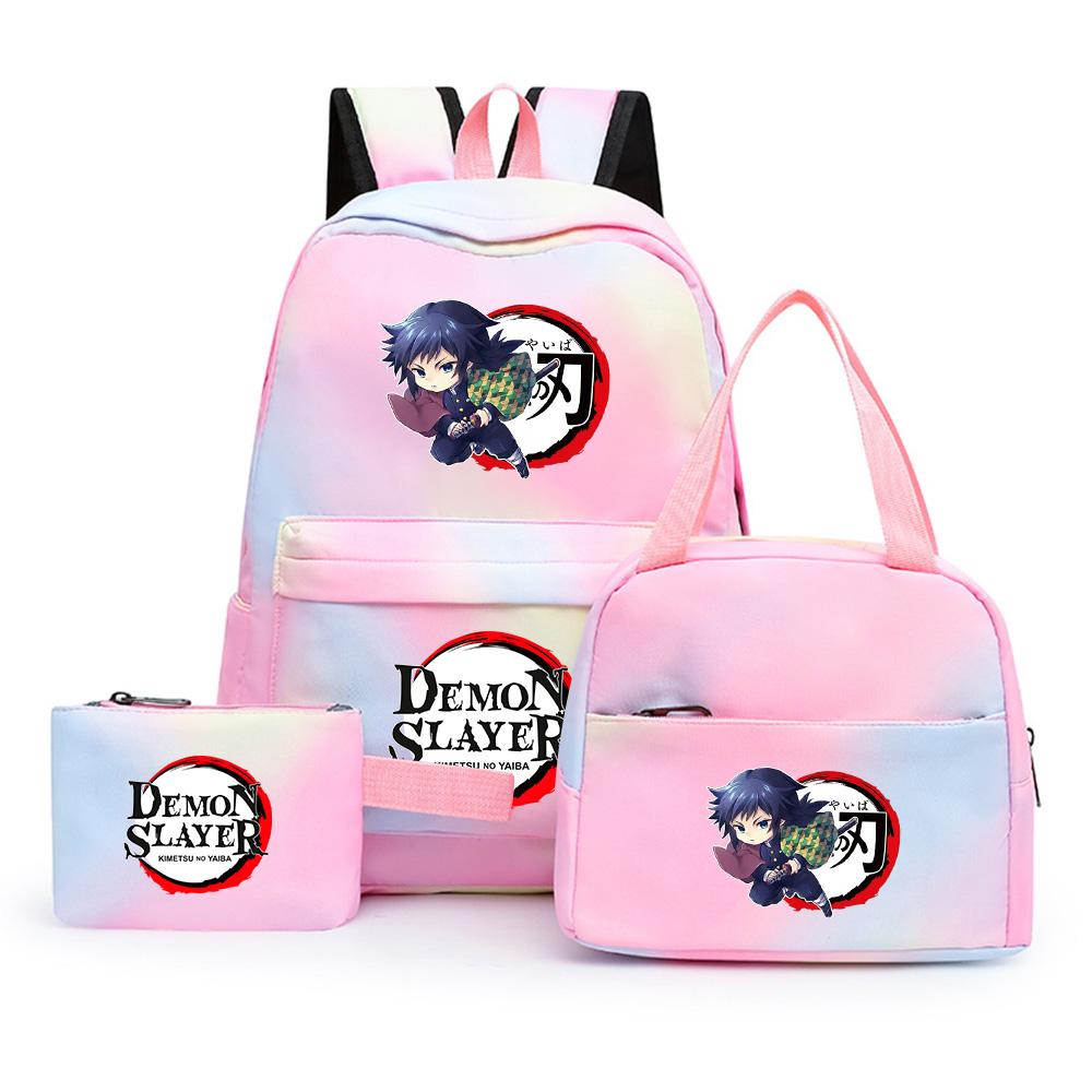 3Pcs/set Anime Demon Slayer Printed Backpack with Shoulder Bag Pengcil Case for Teenager Large Capacity Waterproof Bookbag Back To School Gift