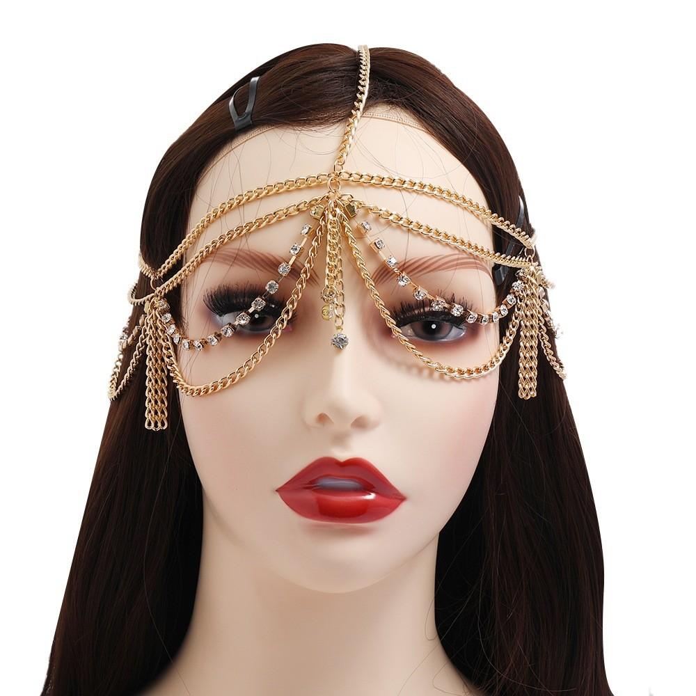 Elegant Rhinestone Multi Layer Chain Tassel Design Women Headwear Jewelry