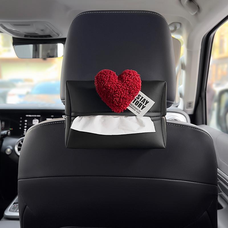 Cute Retro Red Heart Car Tissue Box For Armrest Paper Holder Auto Leather Hanging Napkin Bag for Back Seat Headrest Storage
