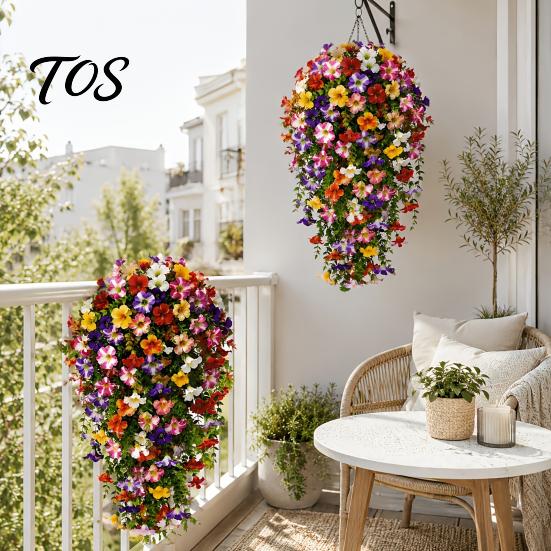 Decorative Cascading Fake Foliage 10/16Pcs Artificial Hanging Flowers, Faux Morning Glory Vine with Eucalyptus, UV Resistant Botanical Decor