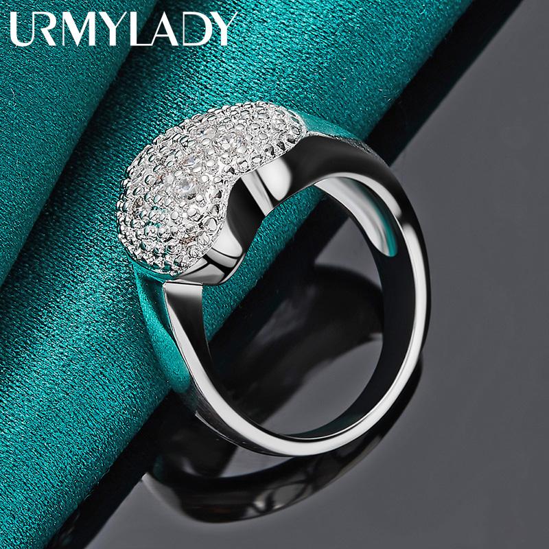 URMYLADY 925 Sterling Silver Heart Zircon 7-10 Ring For Women Fashion Wedding Party Charm Jewelry