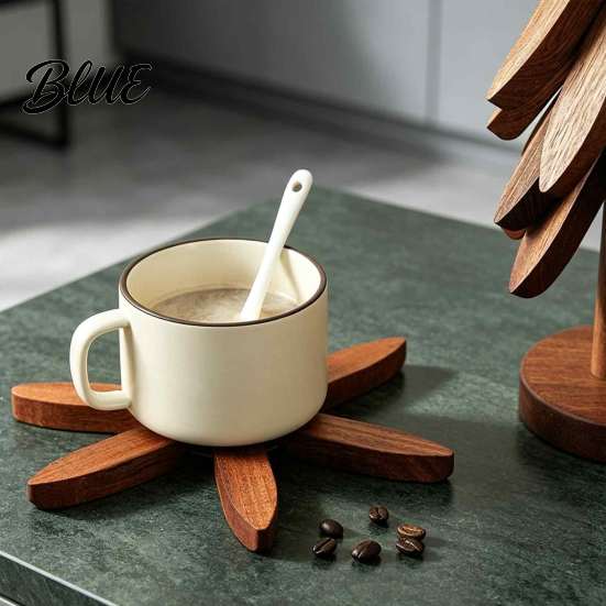Insulated Coaster for Hot Pots Collapsible Wooden Trivets Dishes Christmas Tree Shaped Pot Mat Table Wood Heat Proof Teapot Resistant Holder