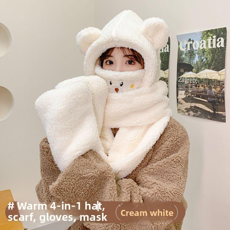 Autumn and Winter Season Hat Children's Cute Little Bear Hat Scarf Set Three Piece Scarf Warm and Windproof Ear Protection