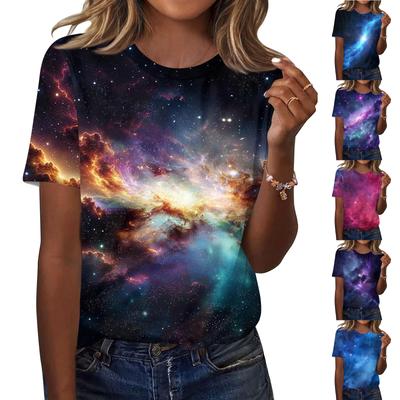 Women's Fashionable Casual Short Sleeve Print Round Neck Pullover Top