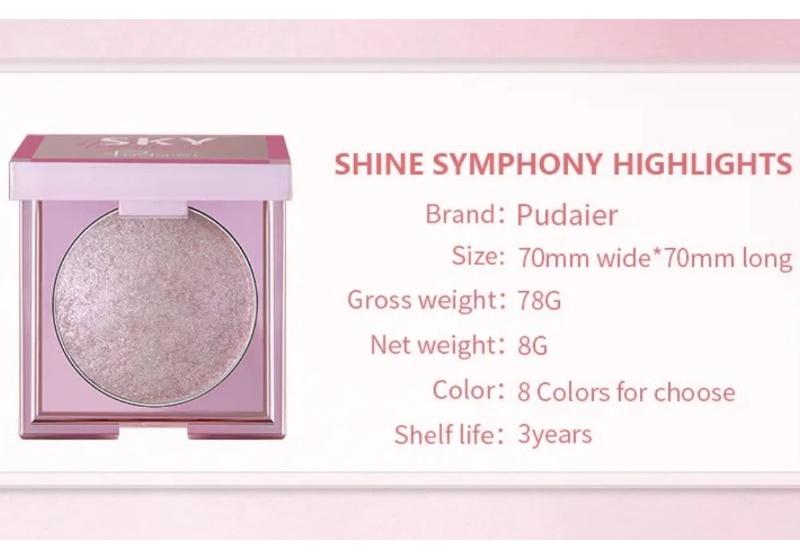 Pudaier Makeup Highlighter Powder Compact Shimmer Highlighting Powder Blush Matte Contour Powder Beauty Cosmetic Tools