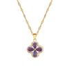 New Niche Design Wind Slightly Inlaid Zircon Amethyst Four-Leaf Flower Pendant Collarbone Chain Jewelry