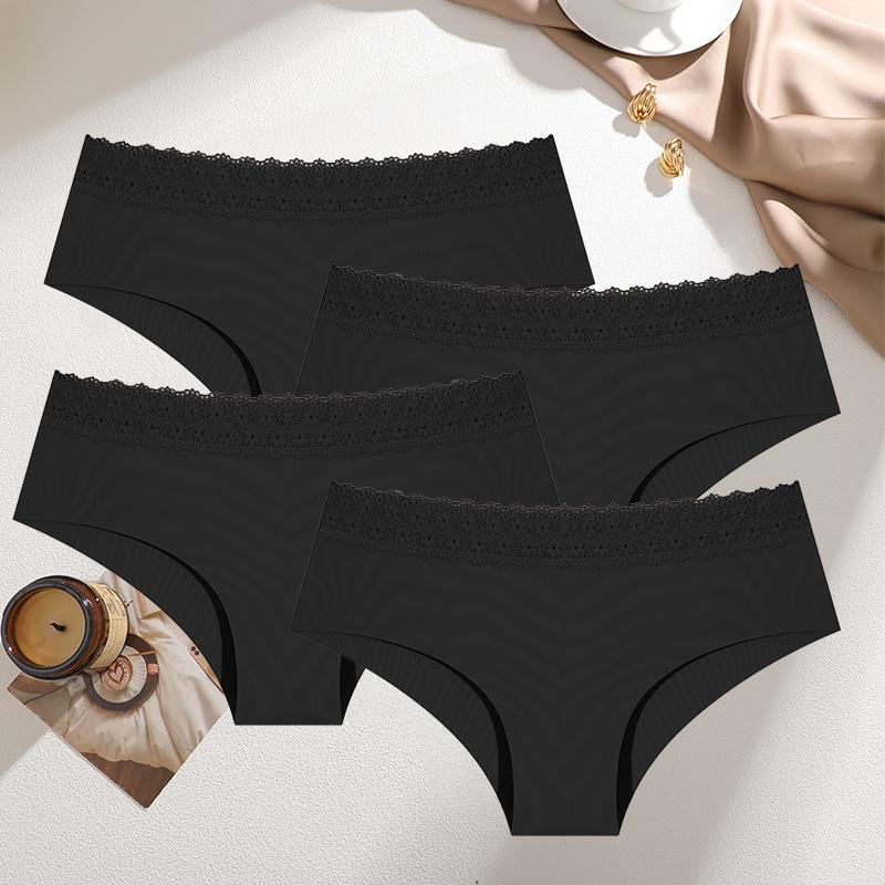 4Pcs/Set Sexy Hollow Lace Panties Girl Underwears Ladies Briefs Plus Size Panty Seamless Soft Female Panties Low Waist Lingeries