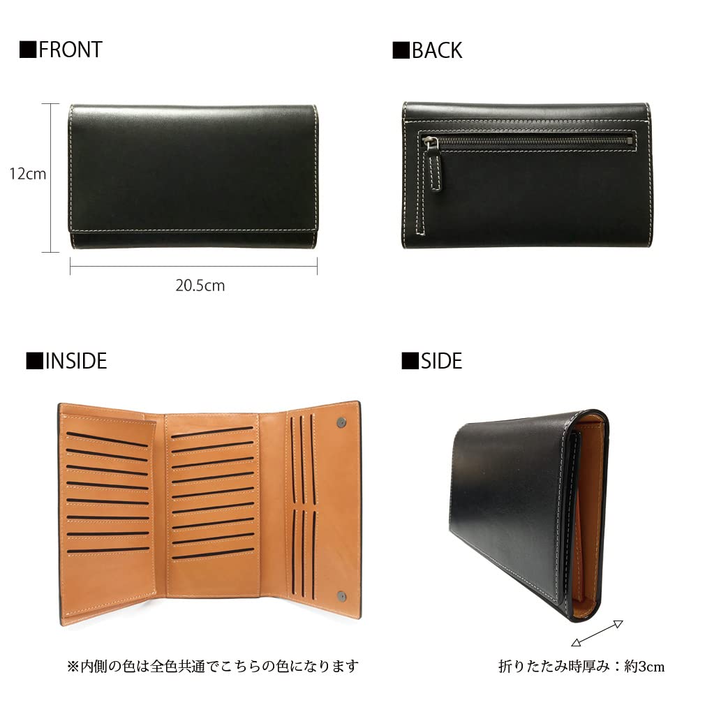 DARGREE Echtleder Langbörse, Dreifach gefaltet, Herren, Große Kapazität, mit Münzfach, Aus Himeji-Leder, Jet Black