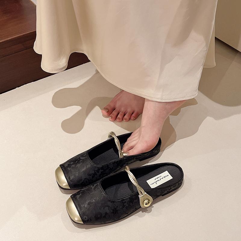 

Весенне-осенние новые брендовые женские шлепанцы с квадратным носком и толстым каблуком, модные женские элегантные сандалии слипоны на низком каблуке 40 чёрный