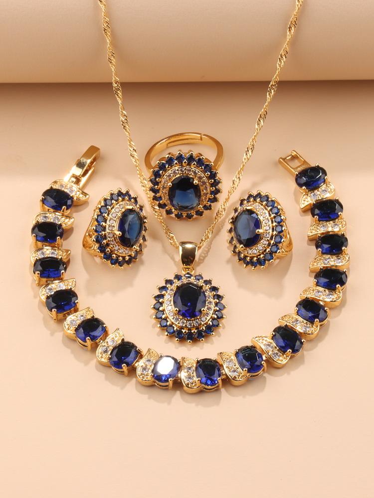 Brazil Italy Elegant Women Luxury Wedding Jewelry Sets Gold Plated Earrings Necklace Pendant Ring Bracelet For Women Gift