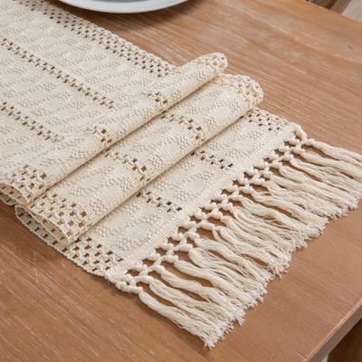Boho Macrame Table Runner with Tassels Rustic Woven Bohemian Farmhouse Table Decoration Wedding Bridal Shower Home Decor
