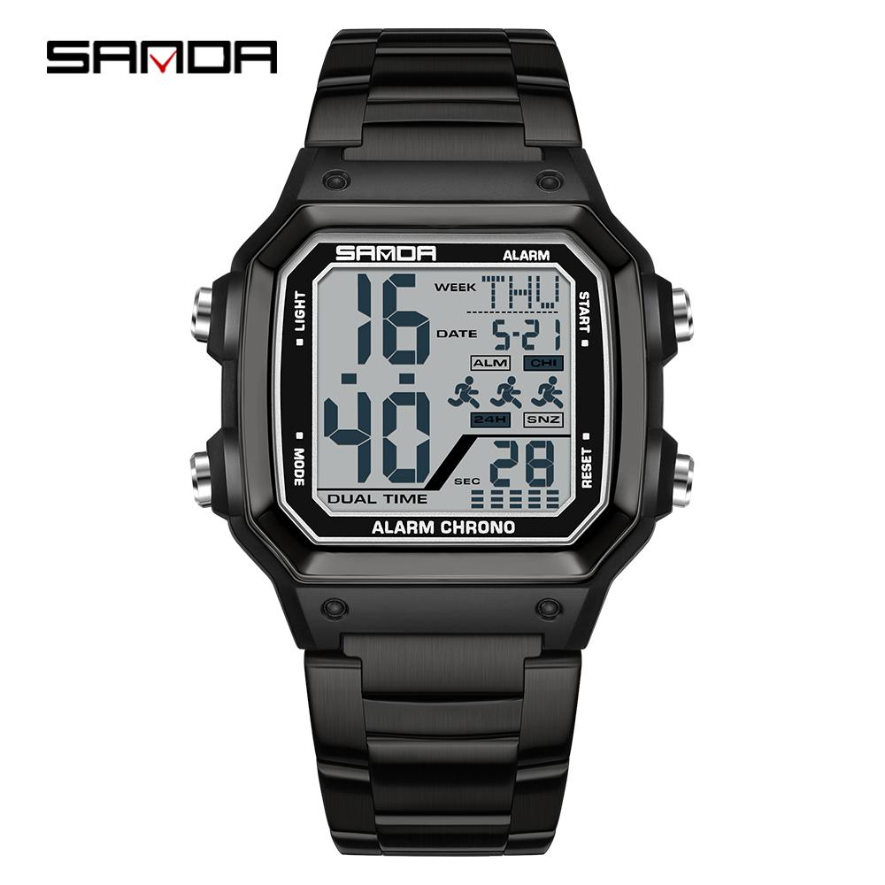 Sanda 6380 Fashion Men's Electronic Led Digital Watch Sports Night light Multi Functional Waterproof Student Timing Alarm Clock