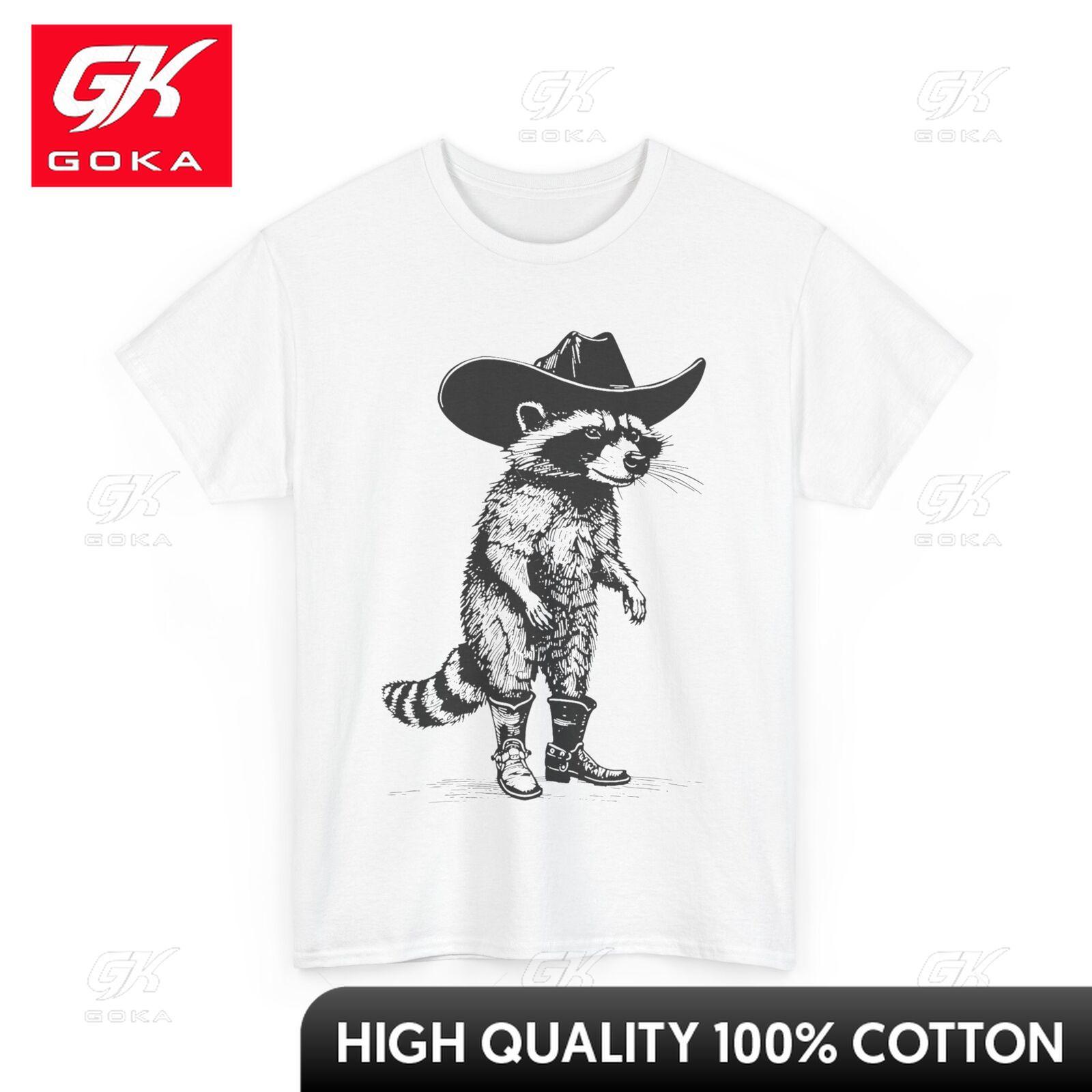 Raccoon Cowboy Tshirt Raccoon Animals Lovers Western Unique Crew Neck Comfortable Cotton Graphic Shirt for Everyday Casual S
