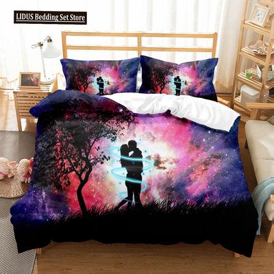 Aşk Nevresim Takımı Çift Sarılma Romantik Tema Ağaç Kalp Şeklinde Polyester Yorgan Kılıfı King Full Boy Aşıklar İçin Yatak Takımı