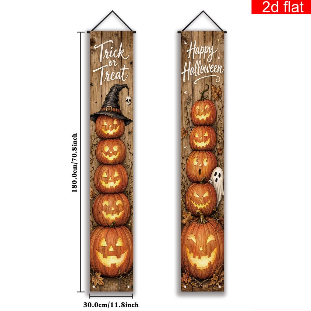 2pcs Banner Halloween Pumpkin Theme Polyester Porch Party Supplies