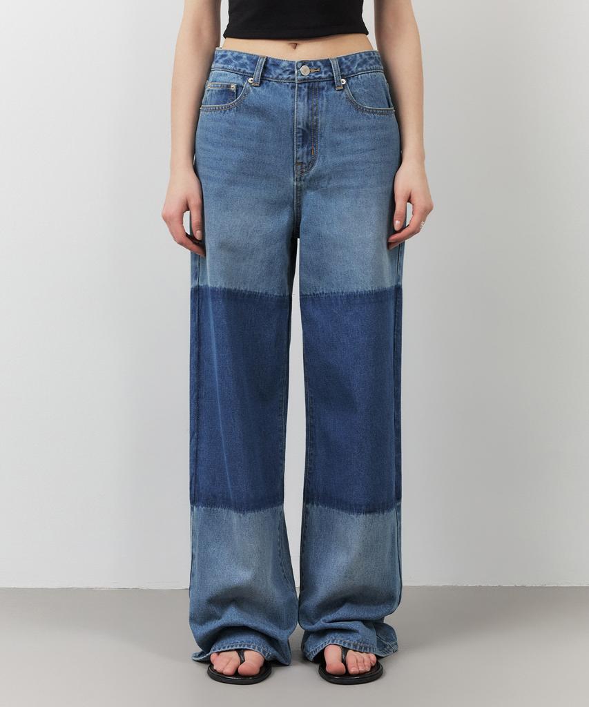 CITYBREEZE Color Block Wide Denim Pants_Indigo