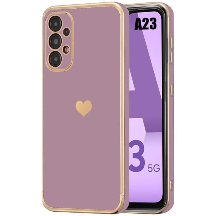 Coque de protection - Samsung - Galaxy A23 - Violet - Antichoc - Motif Cœur Doré