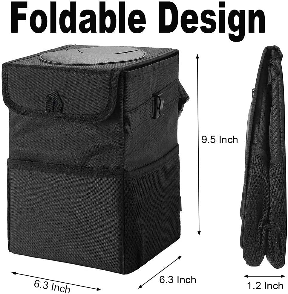 Waterproof Car Trash Can Leakproof Dustbin with Lid Storage Pockets Multipurpose Vehicle Garbage Bin for SUV