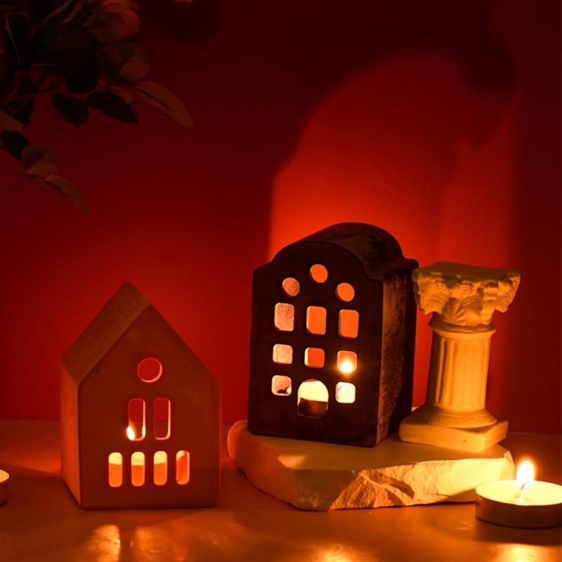 3D Candlestick Silicone Mold Hollow Out House Candle Base Mold Gypsum Candle Holder Epoxy Mould Home Decorations Mould