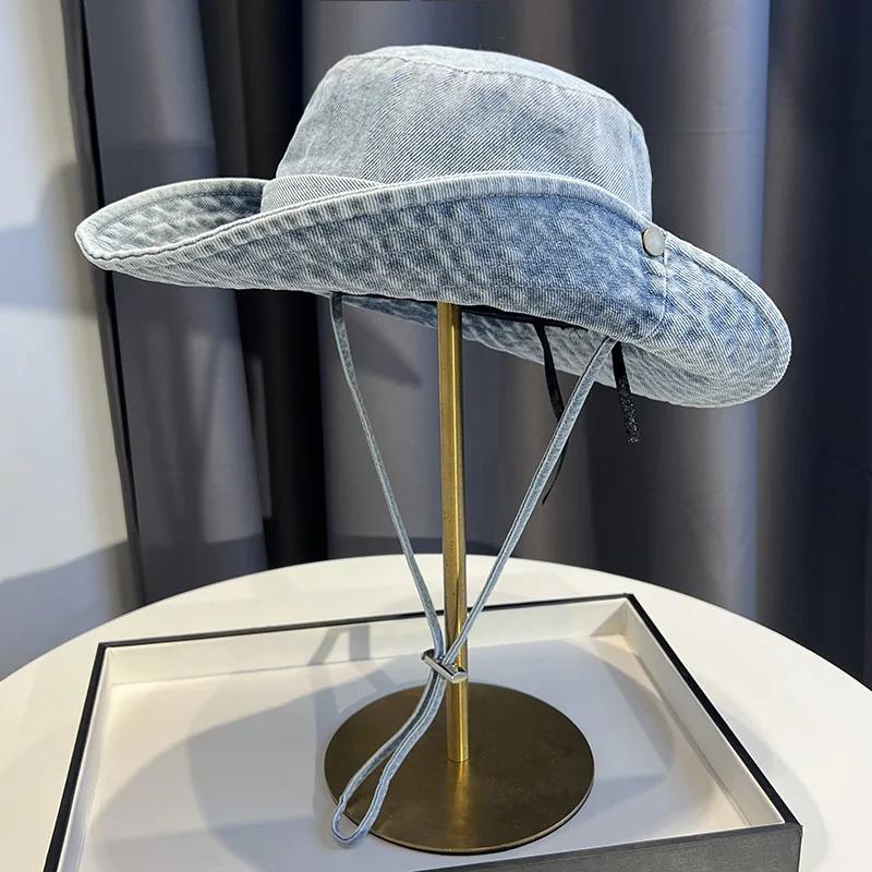Vintage Washed Denim Bucket Hat Unisex Summer Sun Hat For Women Men Camping Cap With Uv Protection Western Cowboy Fisherman Hat