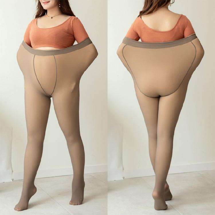 Women Thin Fleece Lined Tights Large Size Faux Translucent High Waist Pantyhose