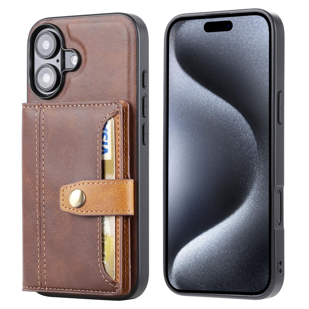 For iPhone 17 Case Calf Texture Card Holder PU Leather+TPU Kicsktand Phone Cover