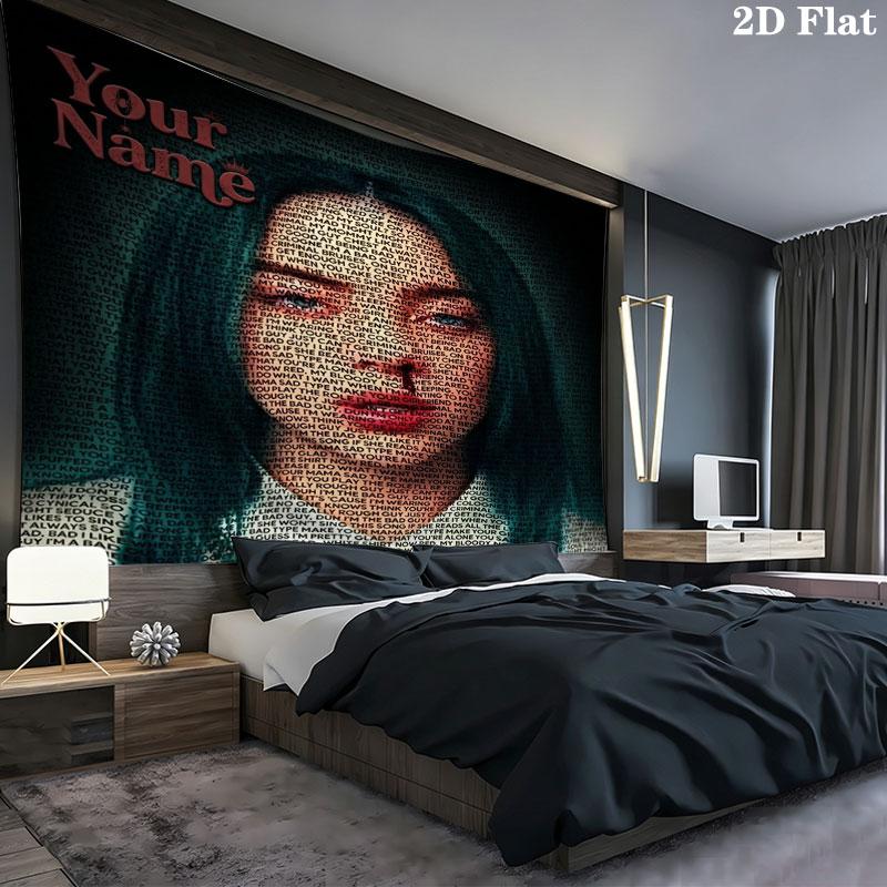 Arazzo da Parete con Nome Personalizzato Billie Eilish Appeso Estetico alla Parete Coperta in Tessuto Stampato Arazzi Decorativi per Camera da Letto Soggiorno Decorazioni per la Casa