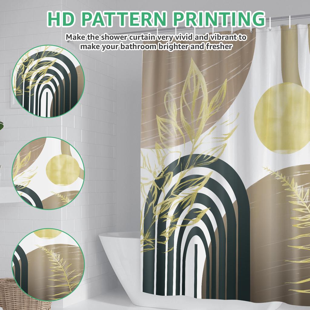 Aesthetic Abstract Arch Shower Curtain Machine Washable Waterproof Sun Arch Bath Curtain for Bathroom Dormitory Living Room