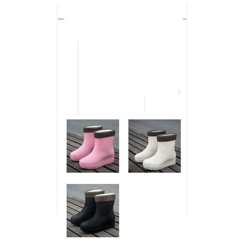 Fashionable And Warm Rain Boots For Women With Fleece Lining Waterproof And Anti Slip Midsole Water Shoes