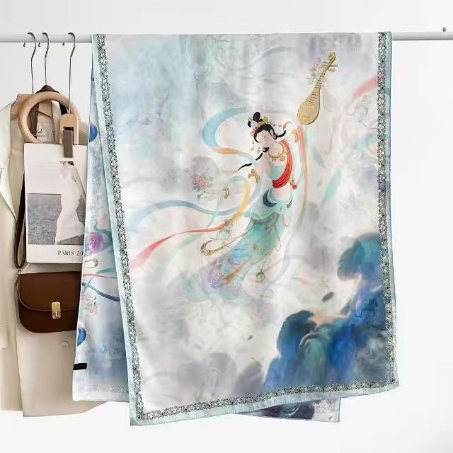 Xiangyun Dunhuang Feitian Flower Dill Cut Flower Thin Popular National Style Jacquard High-End Versatile Silk Scarf 180X70 Shawl