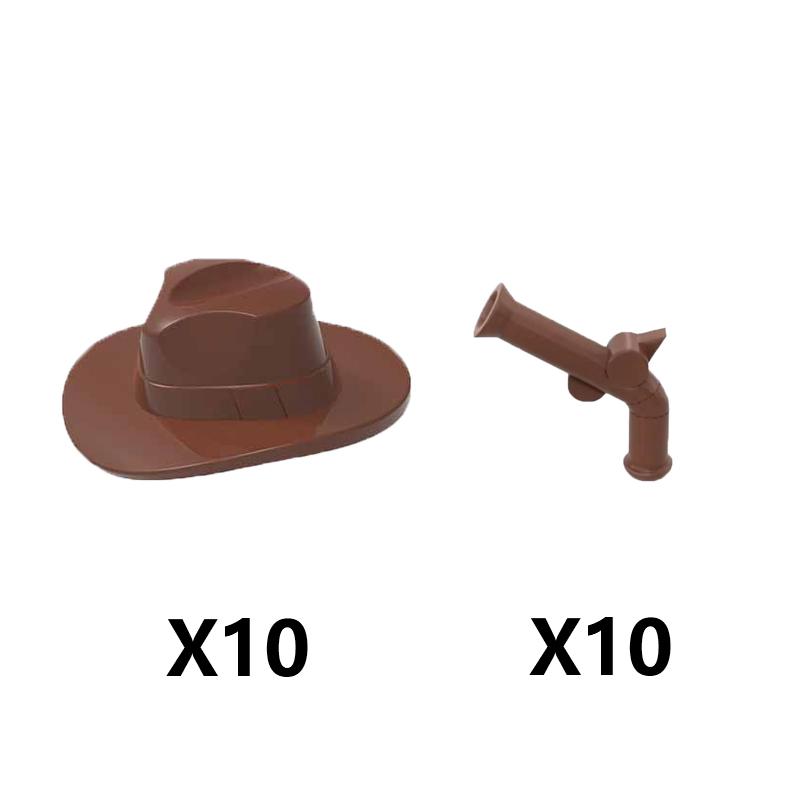 MOC Armes Médiévales Accessoire Briques Soldat Figurine Chapeau de Cow-boy Fusil de Chasse Arbalète Lance Armure Casque Masque Brique Jouet
