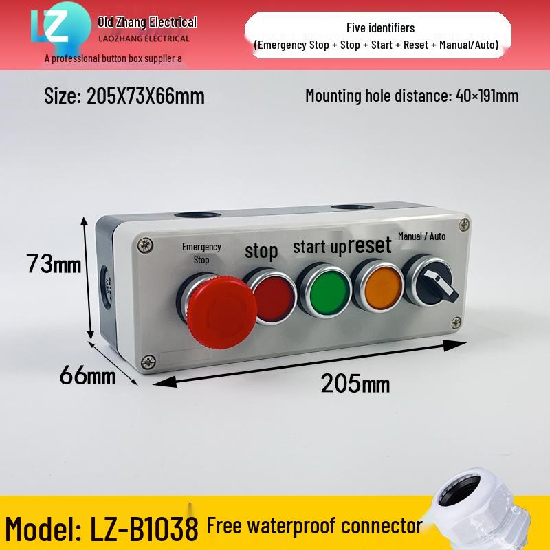 IP65 Waterproof Button Box with Emergency Stop & Indicator Light - 12345-Hole Plastic Enclosure