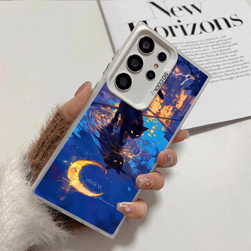 Night Moon Cat Dreamy Art Shockproof Phone Case for Samsung Galaxy S26 Edge S25 Ultra S24 FE S23 Plus S21 Cover Anti Fall Fundas