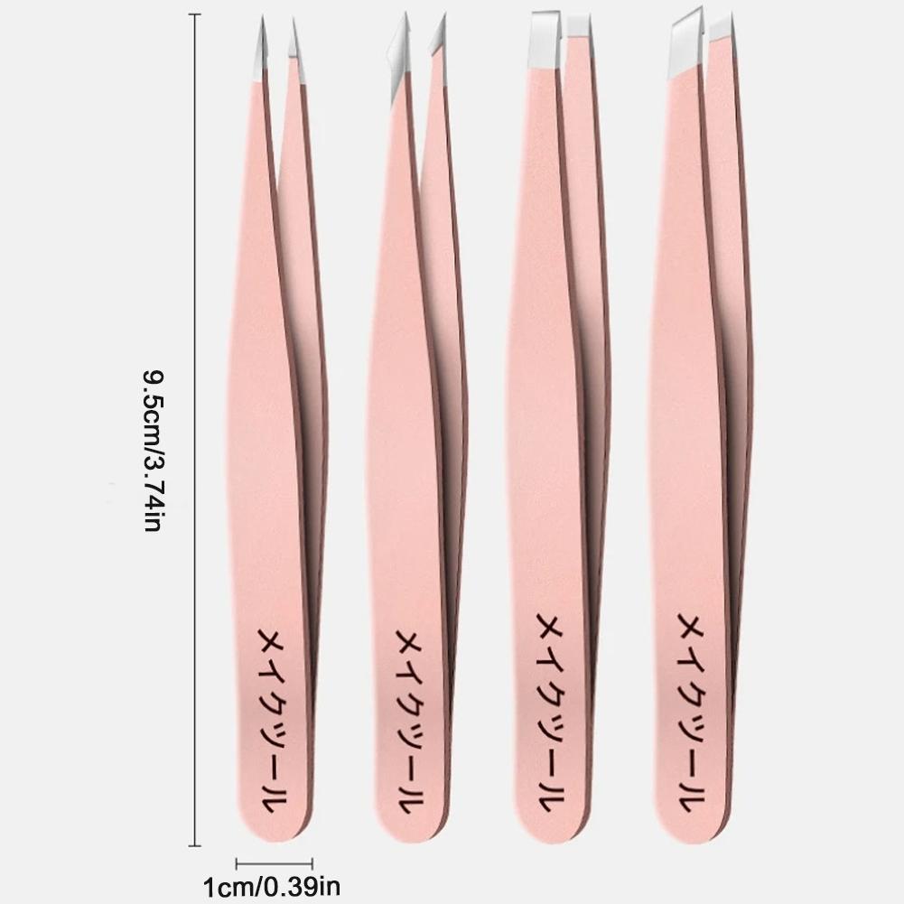 4Pcs Beauty Tools Eyebrow Tweezer Set Stainless Steel Hair Removal Clip for Facial Hair Eyelash Eyebrows Tweezer