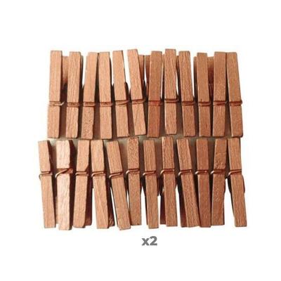 48 Mini Wooden Clothespins 3 Cm - Copper