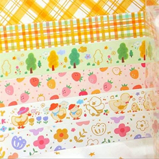 Yubbaex masking tape gold foil cute design 15mm width x 6 rolls suitable gift wrapping DIY crafts notebook decoration (small duck rolls)