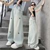 Spring Autumn Girls Jeans Embroidery Star Loose Pants Teen Girls Stylish Denim Wide Leg Pant
